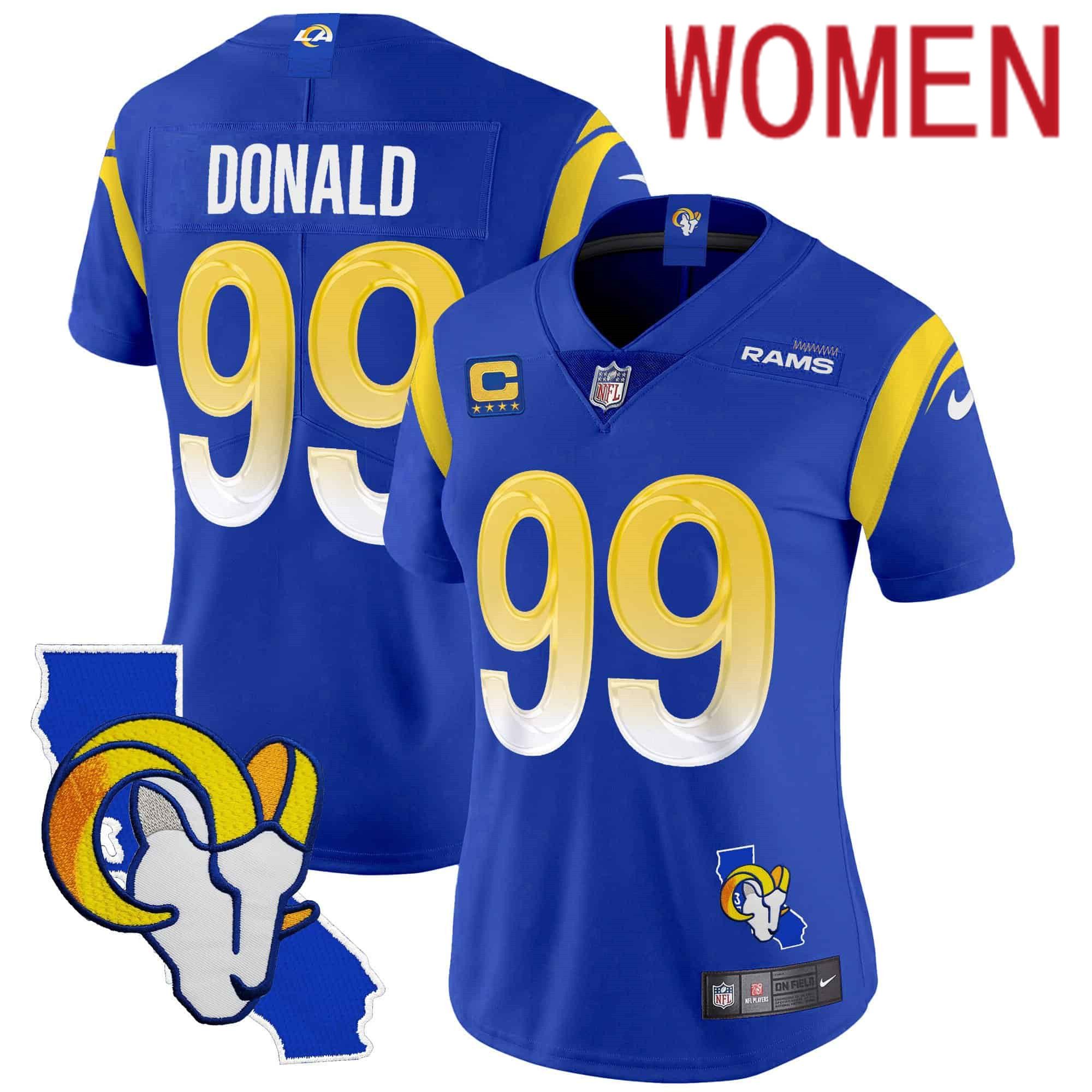 Women Los Angeles Rams #99 Donald Blue 2024 Nike California Patch Vapor Limited NFL Jersey style 1